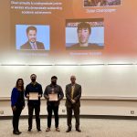 Prof. Bayulgen and Prof. Yalof pose with Irving Smirnoff Award recipients Michael Hernandez, Mohammed Hussain, and Dylan Champagne.